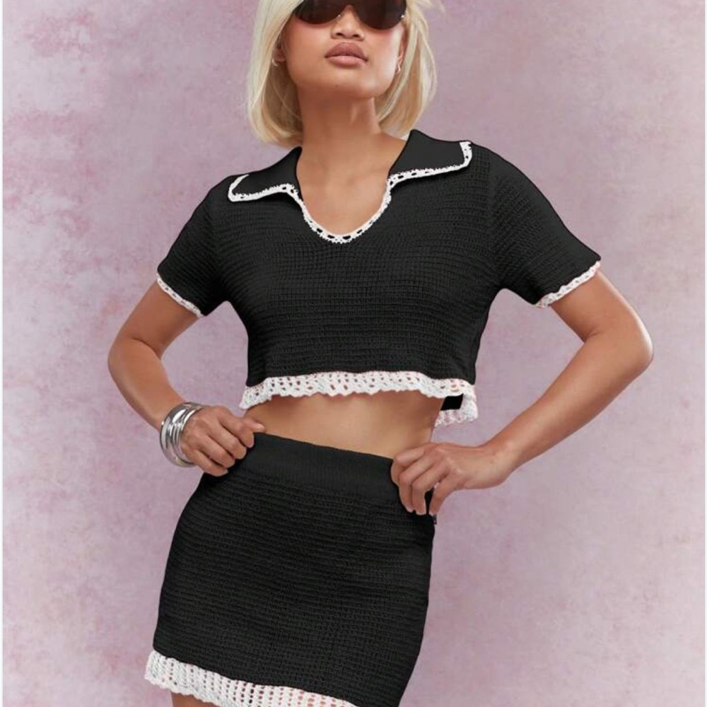 Missguided Black and White Textured Skirt Set